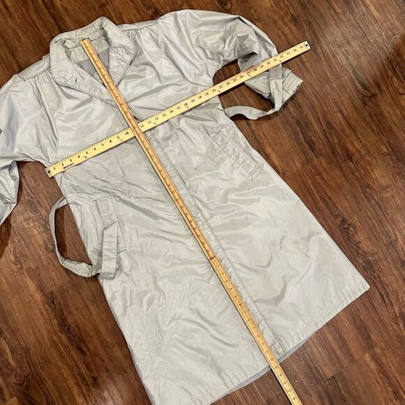 Vintage 80s Changing Scene Silver Nylon Raincoat Belted Trench Coat 12 L Large - Picture 13 of 13